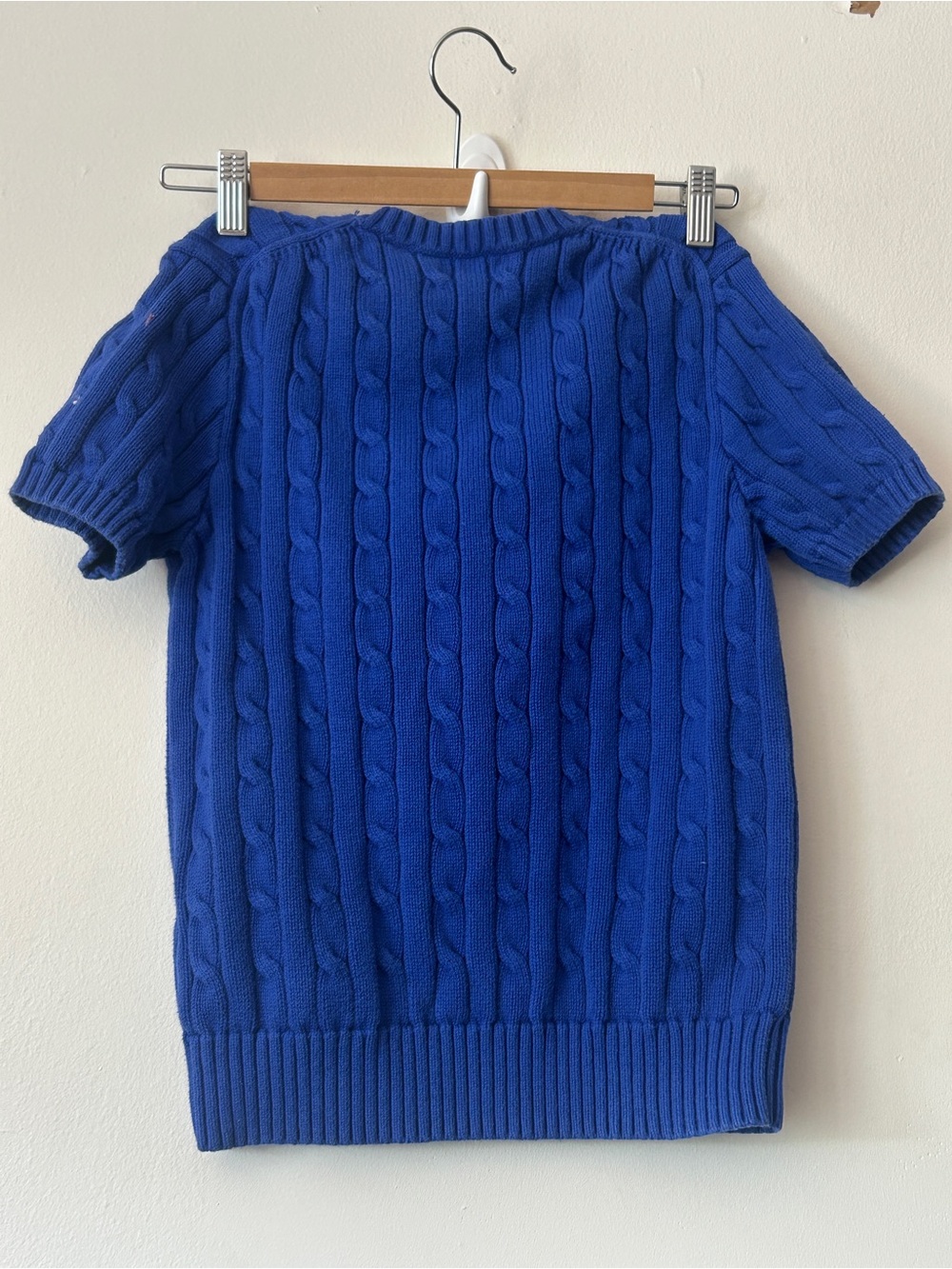 Polo Ralph Lauren Beaded Big Pony Cable Sweater cotton short sleeve RARE blue - Picture 2 of 5